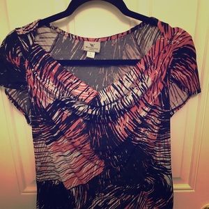 Cute blue pink and white scoop neck blouse